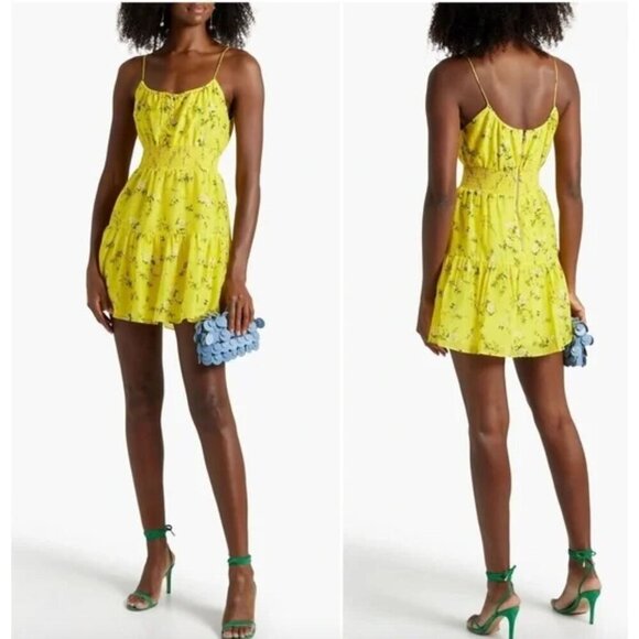 ALICE + OLIVIA Lai Printed Silk Blend Mini Dress Yellow Womens Size 10 - Picture 15 of 15